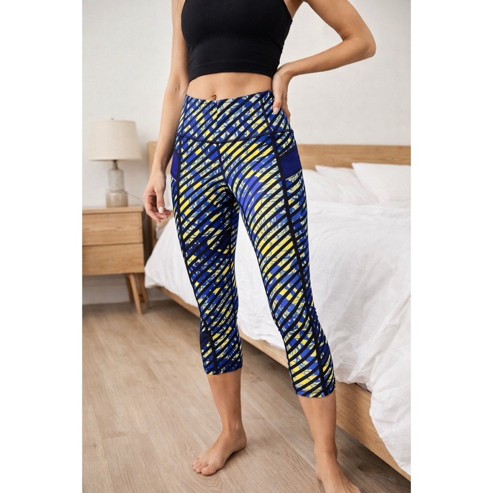 Athleta Blue & Yellow Radical Stride Capri Leggings XS